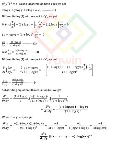 If X X Y Y Z Z C Show Thatn ∂ 2 Z ∂x∂y 1 Logx 1 Logy Z 1 Logz 3 And Hence Deduce That