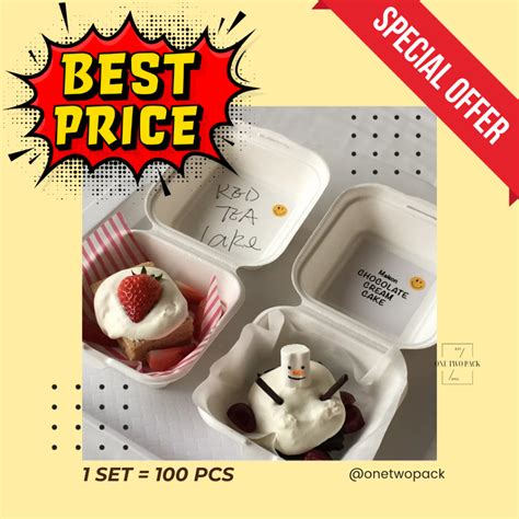 Jual 100pcs BAGASSE Korean Mini Cake Box Bagasse Burger Bento Box