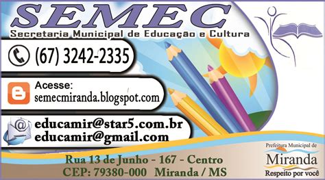 Semec Secretaria Municipal De Educação E Cultura Cartão De Visita 2013