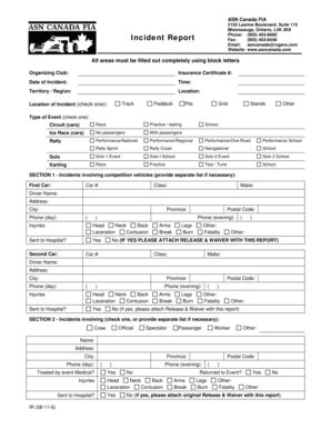 Fillable Online Incident Report Asn Canada Fia Fax Email Print