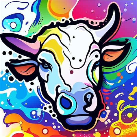 Retrato De Una Vaca En Estilo Pop Art Con Colores Voladores Expresi N