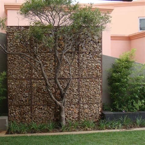 Mur en gabion comme un élément décoratif dans le jardin