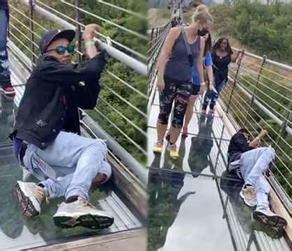 Scared For His Life: Dude Tried To Walk Across A Glass Bridge ...