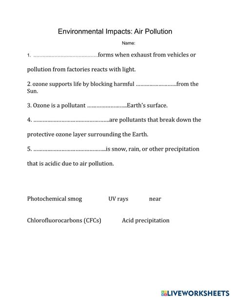 Environmental Impacts Air Pollution Worksheet Live Worksheets