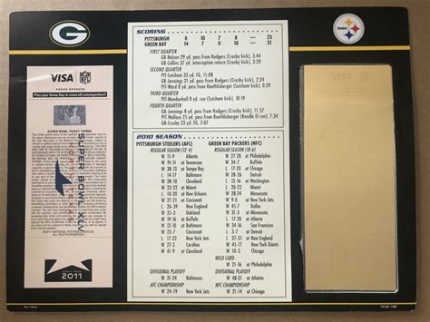 2011 Commemorative Super Bowl XLV Card With 22kt Gold Ticket Packers