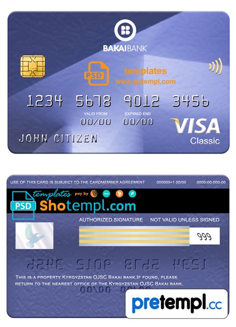 Kirghiz Ojsc Bakai Bank Visa Classic Card Fully Editable Example In