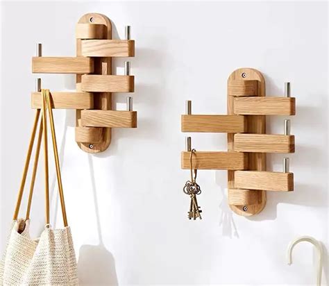 Modern, Wall Mounted Rotary Wooden Clothes Hanger Doubles as Wall Decor - Tuvie Design