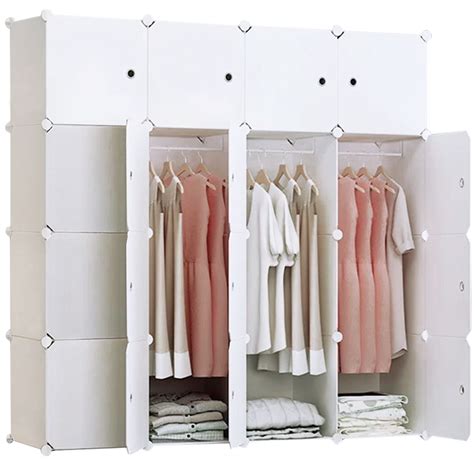 16 Cube Portable Closet Plastic Wardrobe With Doors And 3 Hangers Dee