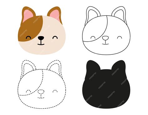 Premium Vector | Cat face clipart to create worksheets games or flashcards for kids preschool ...