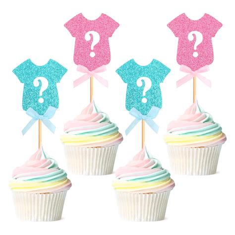 Buy Blumomon Pcs Gender Reveal Cupcake Toppers Blue Pink Glitter