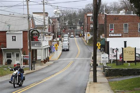 Street with motorcyclist in Mount Airy, MD