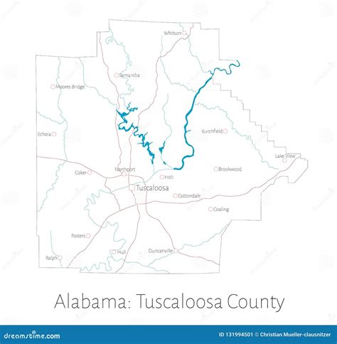 Map of Tuscaloosa County in Alabama Stock Vector - Illustration of ...