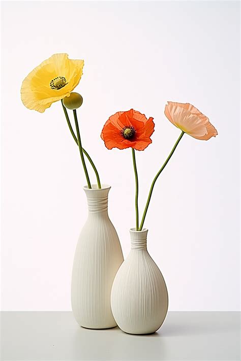 This Picture Shows Two Different Types Of Poppy Flowers In A Vase