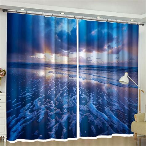 D Printed Ocean Waves Beach Sand Seaside Sunset Blackout Curtains