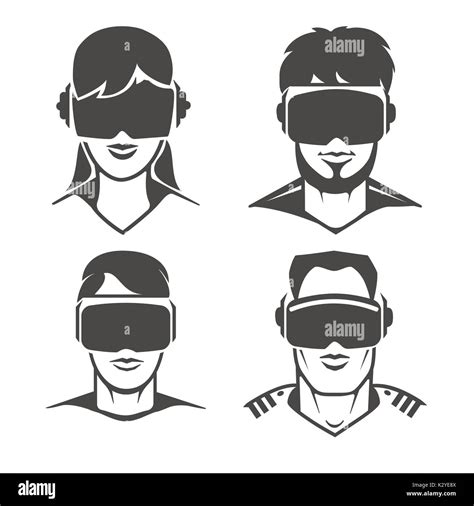 Human Heads With VR Headset Icons Virtual Reality Glasses Or Oculus