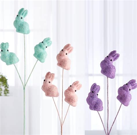 Purple Pink And Blue Glitter Easter Bunny Floral Sprays Picks