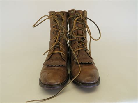 Justin Brown Leather Laces Kilt Cowboy Western Boots Gem