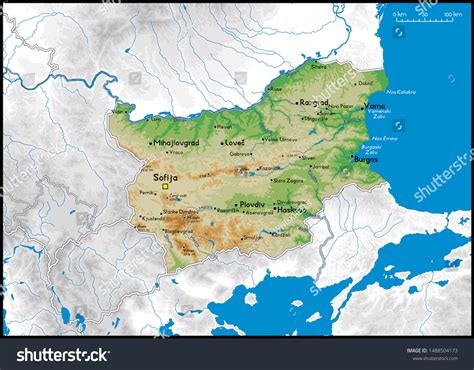 High Detailed Bulgaria Physical Map Cities Stock Vector (Royalty Free ...