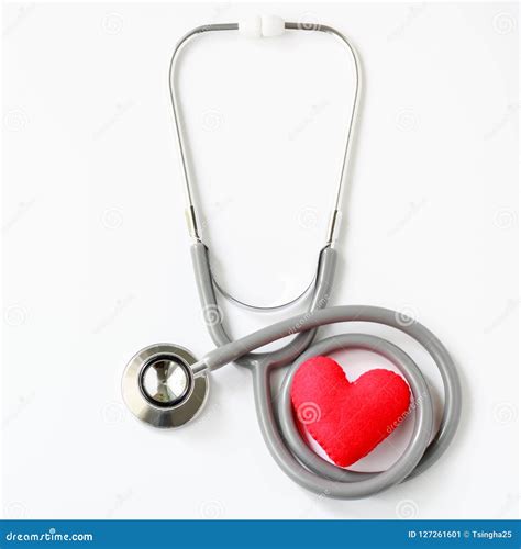 Gray Stethoscope With Red Heart Isolated On White Background Me Stock