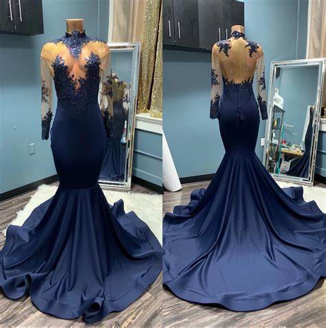 Sexy Long Sleeves Mermaid Navy Blue Evening Dress Pl On Luulla