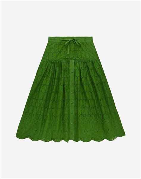 Green Cotton Broderie Anglaise Skirt Women S Skirts Brora Fashion