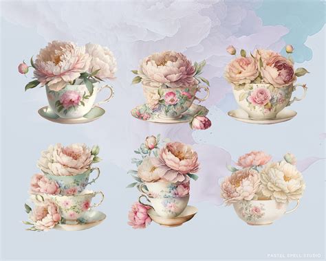 Vintage Tea Cup Clipart Png, Tea Party Clipart, Teacup, Peonies and ...