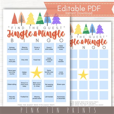 Jingle And Mingle Bingo For Adults Christmas Bingo Game Large Etsy