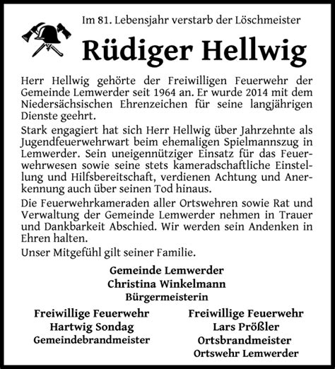 Traueranzeigen Von R Diger Hellwig Trauer Gedenken