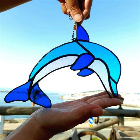 Dolphin Stained Glass Suncatcher Window Hanging Glass Dolphin Etsy