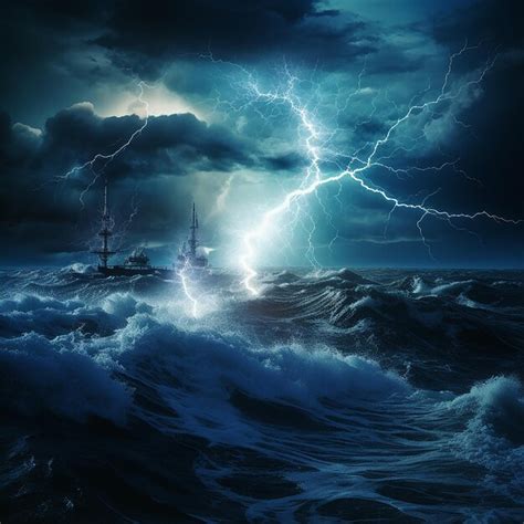 Premium Ai Image Natures Fury Bright Lightning In A Raging Sea