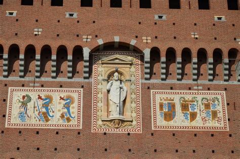 Architectural Detail of the Facade of the Castle of Sforza Stock Image ...