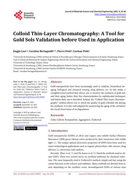 Pdf Colloid Thin Layer Chromatography A Tool For Gold Sols