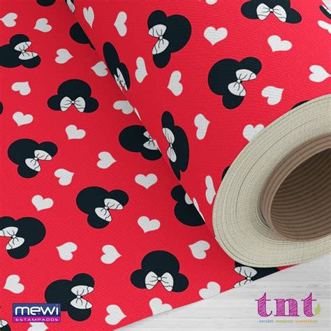 Tecido Estampado Tnt Mewi Minnie Preto Fundo Vermelho C Metros