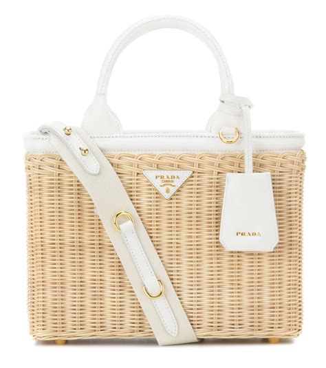 Prada Wicker And Canvas Bag In Natural Lyst