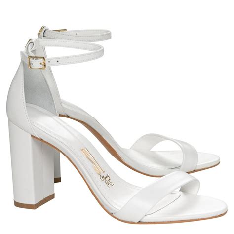 Sandalia Branco Salto Grosso - Sandália Salto Alto Grosso Branco - Santa Lolla