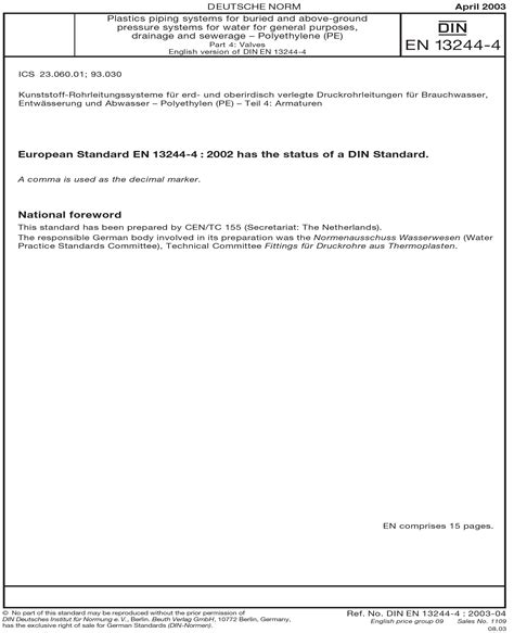 DIN EN 13244-4:2003 - Plastics piping systems for buried and above ...