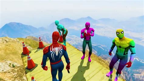 Rainbow Spiderman Jumping Off Highest Buildings In Gta Spiderman