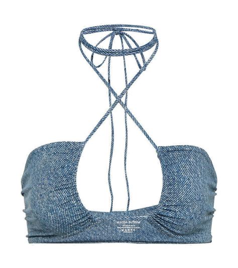 Magda Butrym Denim Printed Halterneck Bikini Top Magda Butrym