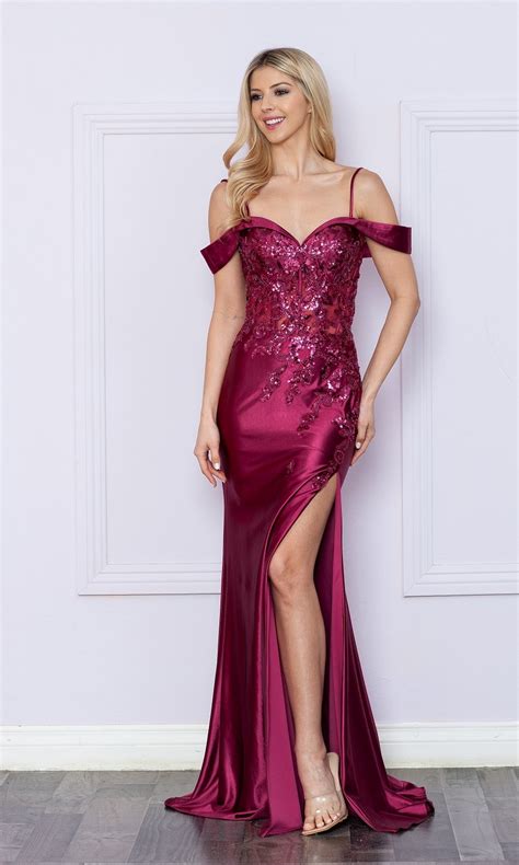 Off The Shoulder Long Embellished Prom Dress Promgirl