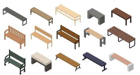 Premium Vector Bench Icons Set Isometric Style