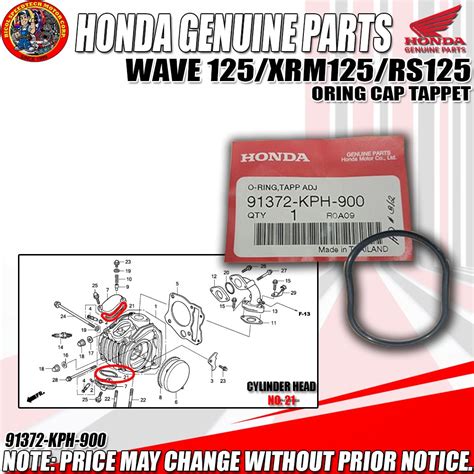 Wave Xrm Rs Oring Cap Tappet Hpi Genuine Kph