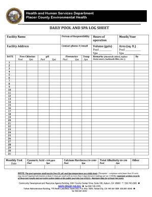 Pool Chemical Log Sheet Fill Online Printable Fillable Blank