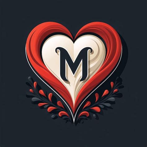 Initial Letter M In Heart Shape With Floral Element Vector Illustration