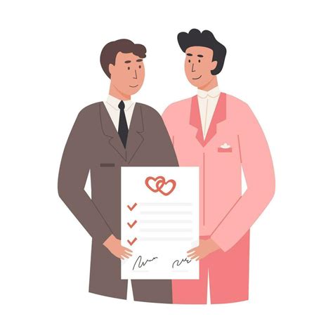 un linda masculino Pareja en traje participación firmado matrimonio