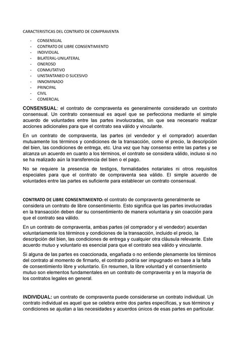 Caracteristicas Del Contrato De Compraventa Caracteristicas Del