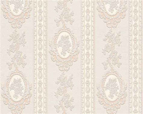 Tapete Vinyl Barock Gestreift Creme Beige Glitzer As