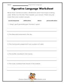 Figurative Language Worksheets Worksheets Library