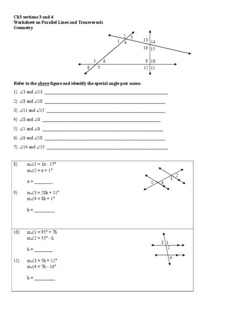 Worksheet On Parallel Lines and Transversals | PDF - Worksheets Library