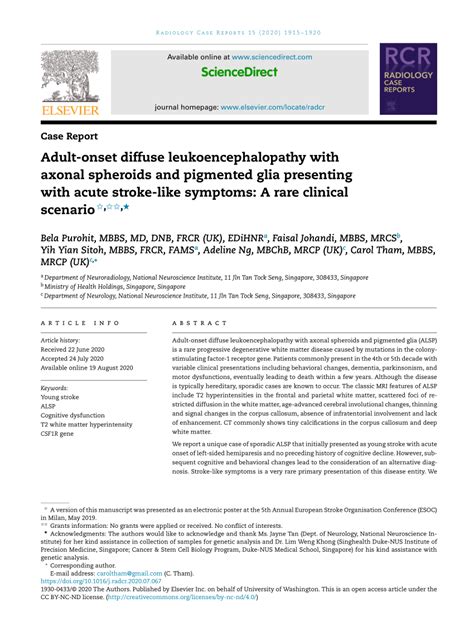 Pdf Adult Onset Diffuse Leukoencephalopathy With Axonal Spheroids And