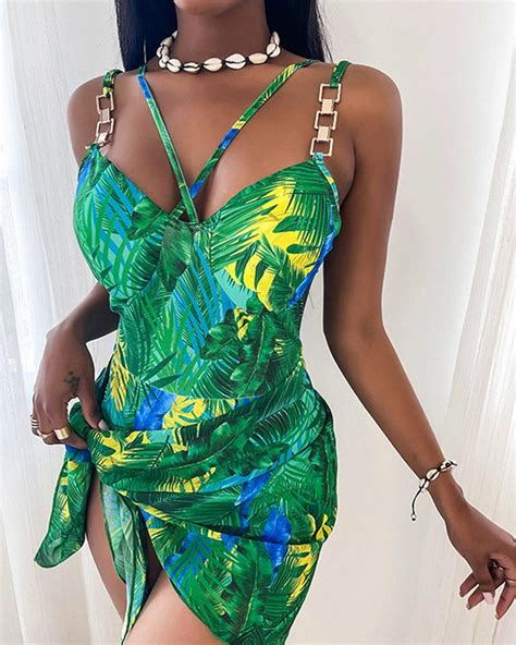 Plant Print Sexy Casual Bikini